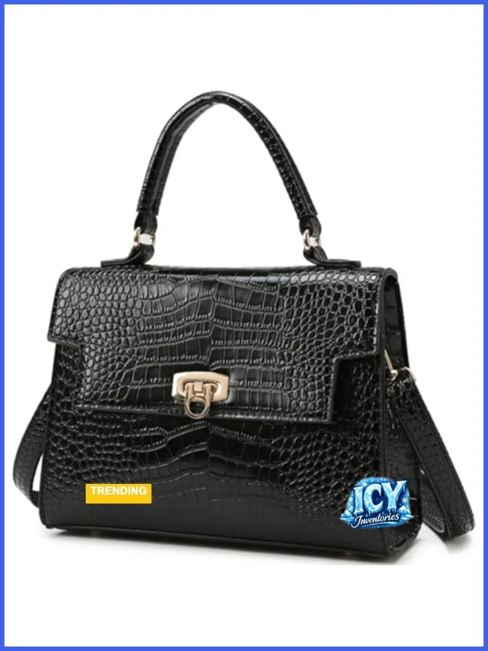 Structured Crocodile Pattern Vegan Leather Satchel Crossbody Handbag